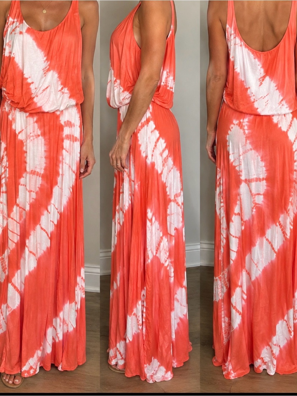 Boston Proper Coral and White Tie-Dye Maxi Dress